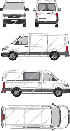 Volkswagen Crafter, tejado normal, furgón, L3H2, paso de rueda medio, Heck verglast, rechts teilverglast, Rear Wing Doors, 1 Sliding Door (2017)