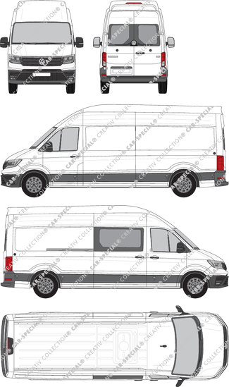 Volkswagen Crafter, tejado muy alto, furgón, L4H4, largo, Heck verglast, rechts teilverglast, Rear Wing Doors, 1 Sliding Door (2017)