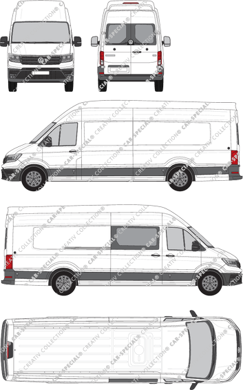 Volkswagen Crafter, Superhochdach, fourgon, L5H4, lang plus, Heck verglast, rechts teilverglast, Rear Wing Doors, 1 Sliding Door (2017)