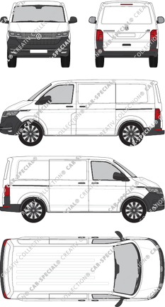 Volkswagen Transporter, T6.1, furgón, tejado normal, paso de rueda corto, Rear Flap, 2 Sliding Doors (2019)