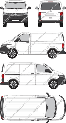 Volkswagen Transporter, T6.1, furgón, tejado normal, paso de rueda corto, ventana de parte trasera, Rear Flap, 1 Sliding Door (2019)