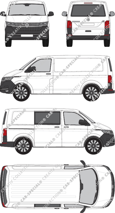 Volkswagen Transporter, T6.1, furgone, Normaldach, empattement court, Heck verglast, rechts teilverglast, Rear Flap, 1 Sliding Door (2019)