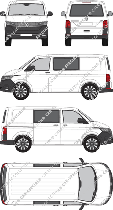 Volkswagen Transporter, T6.1, Kastenwagen, Normaldach, kurzer Radstand, Heck verglast, Doppelkabine, Rear Flap, 1 Sliding Door (2019)