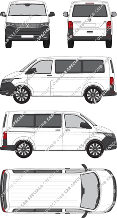 Volkswagen Transporter, T6.1, minibus, normal roof, short wheelbase, Rear Flap, 1 Sliding Door (2019)