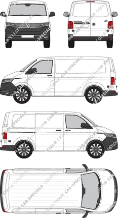 Volkswagen Transporter, T6.1, furgón, tejado normal, paso de rueda corto, Rear Wing Doors, 1 Sliding Door (2019)