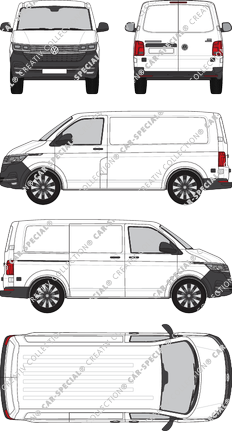 Volkswagen Transporter, T6.1, furgone, Normaldach, empattement court, Rear Wing Doors, 1 Sliding Door (2019)