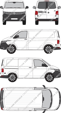 Volkswagen Transporter, T6.1, furgone, Normaldach, empattement court, vitre arrière, Rear Wing Doors, 1 Sliding Door (2019)