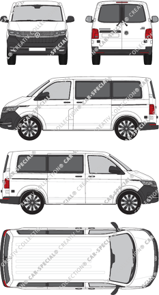 Volkswagen Transporter, T6.1, minibus, normal roof, short wheelbase, Rear Wing Doors, 2 Sliding Doors (2019)