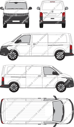 Volkswagen Transporter, T6.1, furgón, tejado normal, paso de rueda largo, Rear Flap, 2 Sliding Doors (2019)