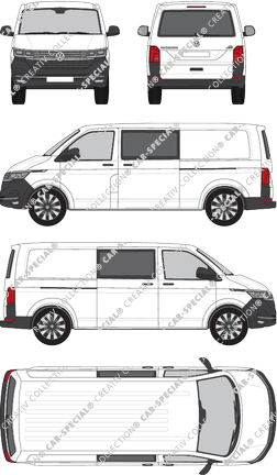 Volkswagen Transporter, T6.1, fourgon, toit normal, langer Radstand, Heck verglast, double cabine, Rear Flap, 2 Sliding Doors (2019)