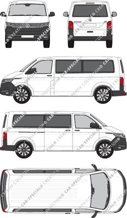 Volkswagen Transporter, T6.1, minibus, normal roof, long wheelbase, Rear Flap, 1 Sliding Door (2019)