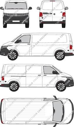 Volkswagen Transporter, T6.1, van/transporter, normal roof, long wheelbase, Rear Wing Doors, 1 Sliding Door (2019)