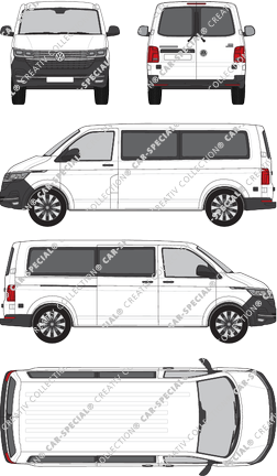 Volkswagen Transporter, T6.1, microbús, tejado normal, paso de rueda largo, Rear Wing Doors, 1 Sliding Door (2019)