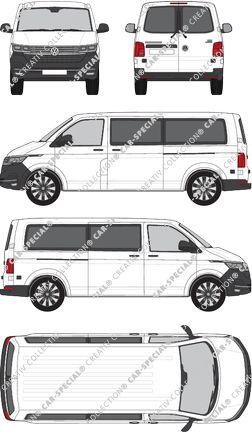 Volkswagen Transporter, T6.1, minibus, normal roof, long wheelbase, Rear Wing Doors, 2 Sliding Doors (2019)
