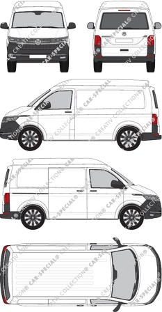 Volkswagen Transporter, T6.1, Kastenwagen, Mittelhochdach, kurzer Radstand, Heck verglast, Rear Flap, 1 Sliding Door (2019)