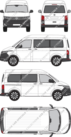 Volkswagen Transporter, T6.1, camionnette, toit intermédiaire, kurzer Radstand, Rear Flap, 2 Sliding Doors (2019)