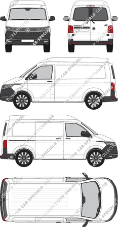 Volkswagen Transporter, T6.1, fourgon, toit intermédiaire, kurzer Radstand, Heck verglast, Rear Wing Doors, 1 Sliding Door (2019)