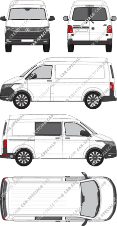 Volkswagen Transporter, T6.1, van/transporter, medium high roof, short wheelbase, Heck verglast, rechts teilverglast, Rear Wing Doors, 1 Sliding Door (2019)