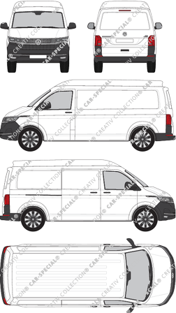 Volkswagen Transporter, T6.1, fourgon, toit intermédiaire, langer Radstand, Rear Flap, 1 Sliding Door (2019)