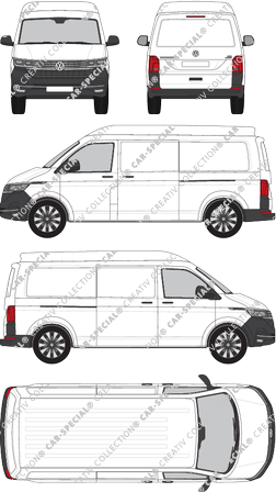 Volkswagen Transporter, T6.1, van/transporter, medium high roof, long wheelbase, Rear Flap, 2 Sliding Doors (2019)