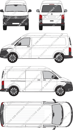 Volkswagen Transporter, T6.1, fourgon, toit intermédiaire, langer Radstand, Heck verglast, Rear Flap, 1 Sliding Door (2019)