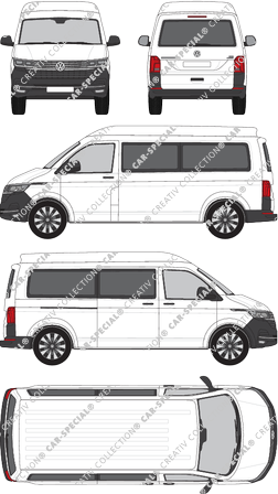 Volkswagen Transporter, T6.1, microbús, alto tejado media, paso de rueda largo, Rear Flap, 1 Sliding Door (2019)