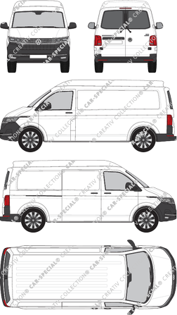 Volkswagen Transporter, T6.1, fourgon, toit intermédiaire, langer Radstand, Heck verglast, Rear Wing Doors, 1 Sliding Door (2019)