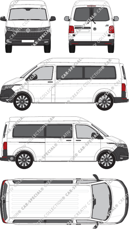 Volkswagen Transporter, T6.1, Kleinbus, Mittelhochdach, empattement long, Rear Wing Doors, 1 Sliding Door (2019)