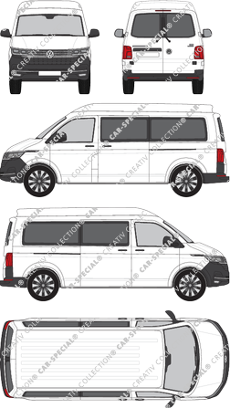 Volkswagen Transporter, T6.1, minibus, medium high roof, long wheelbase, Rear Wing Doors, 2 Sliding Doors (2019)