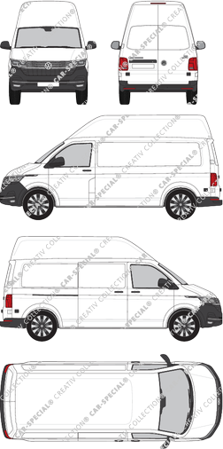 Volkswagen Transporter, T6.1, furgone, tetto alto, empattement long, Rear Wing Doors, 1 Sliding Door (2019)