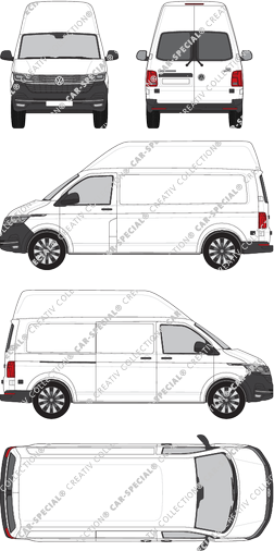 Volkswagen Transporter, T6.1, fourgon, toit haut, langer Radstand, Heck verglast, Rear Wing Doors, 1 Sliding Door (2019)