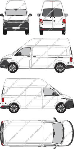 Volkswagen Transporter, T6.1, van/transporter, high roof, long wheelbase, rear window, Rear Wing Doors, 2 Sliding Doors (2019)