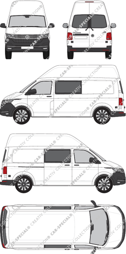 Volkswagen Transporter, T6.1, fourgon, toit haut, langer Radstand, Heck verglast, double cabine, Rear Wing Doors, 1 Sliding Door (2019)