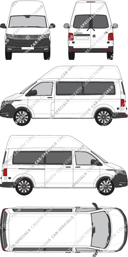 Volkswagen Transporter, T6.1, camionnette, toit haut, langer Radstand, Rear Wing Doors, 1 Sliding Door (2019)