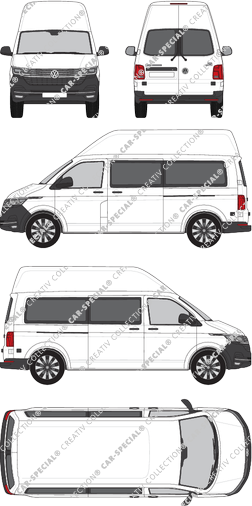 Volkswagen Transporter, T6.1, minibus, high roof, long wheelbase, Rear Wing Doors, 2 Sliding Doors (2019)