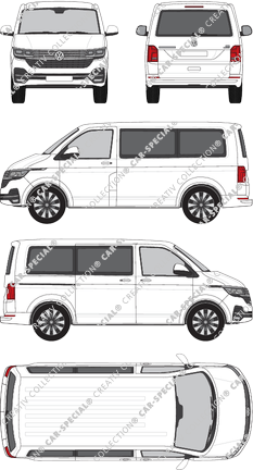Volkswagen Transporter Caravelle, T6.1, microbús, tejado normal, paso de rueda corto, Rear Flap, 1 Sliding Door (2019)