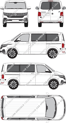 Volkswagen Transporter Caravelle, T6.1, microbús, tejado normal, paso de rueda corto, Rear Wing Doors, 2 Sliding Doors (2019)