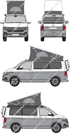 Volkswagen California techo inclinado, T6.1, Camper, paso de rueda corto, Rear Flap, 1 Sliding Door (2019)