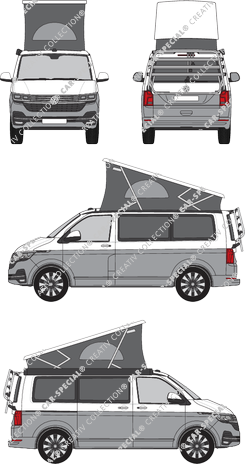 Volkswagen California tetto inclinato, T6.1, Camper, empattement court, Rear Flap, 1 Sliding Door (2019)