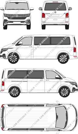 Volkswagen Transporter Caravelle, T6.1, microbús, tejado normal, paso de rueda largo, Rear Flap, 1 Sliding Door (2019)
