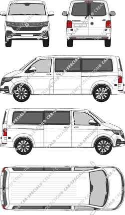 Volkswagen Transporter Caravelle, T6.1, camionnette, toit normal, langer Radstand, Rear Wing Doors, 2 Sliding Doors (2019)