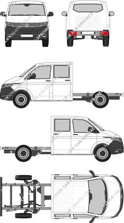 Volkswagen Transporter, T6.1, Chasis para superestructuras, paso de rueda largo, cabina doble (2019)