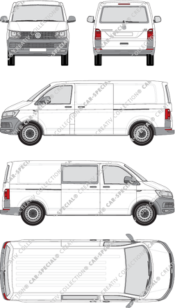 Volkswagen Transporter, T6, furgone, Normaldach, empattement long, Heck verglast, rechts teilverglast, Rear Flap, 2 Sliding Doors (2015)