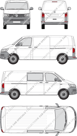 Volkswagen Transporter, T6, furgone, Normaldach, empattement long, rechts teilverglast, Rear Flap, 2 Sliding Doors (2015)