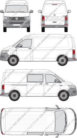 Volkswagen Transporter, T6, Kastenwagen, Mittelhochdach, langer Radstand, rechts teilverglast, Rear Flap, 1 Sliding Door (2015)