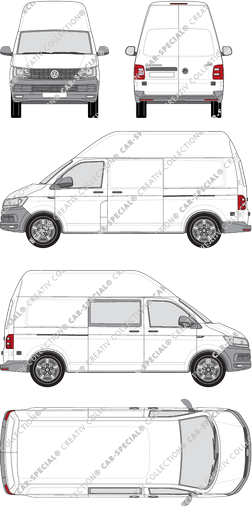 Volkswagen Transporter, T6, van/transporter, high roof, long wheelbase, rechts teilverglast, Rear Wing Doors, 2 Sliding Doors (2015)