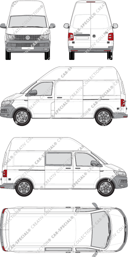 Volkswagen Transporter, T6, Kastenwagen, Hochdach, langer Radstand, rechts teilverglast, Rear Wing Doors, 2 Sliding Doors (2015)