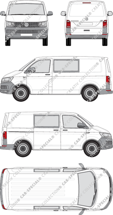 Volkswagen Transporter, T6, furgone, Normaldach, empattement court, Doppelkabine, Rear Flap, 1 Sliding Door (2015)