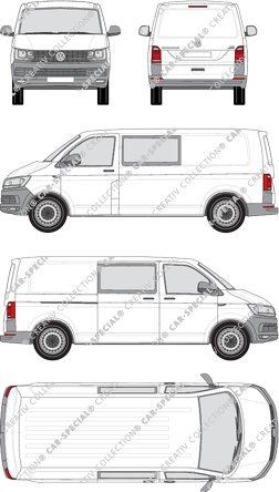 Volkswagen Transporter, T6, furgone, Normaldach, empattement long, Doppelkabine, Rear Flap, 1 Sliding Door (2015)