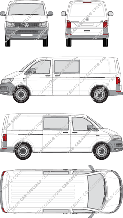 Volkswagen Transporter, T6, furgone, Normaldach, empattement long, Doppelkabine, Rear Flap, 2 Sliding Doors (2015)